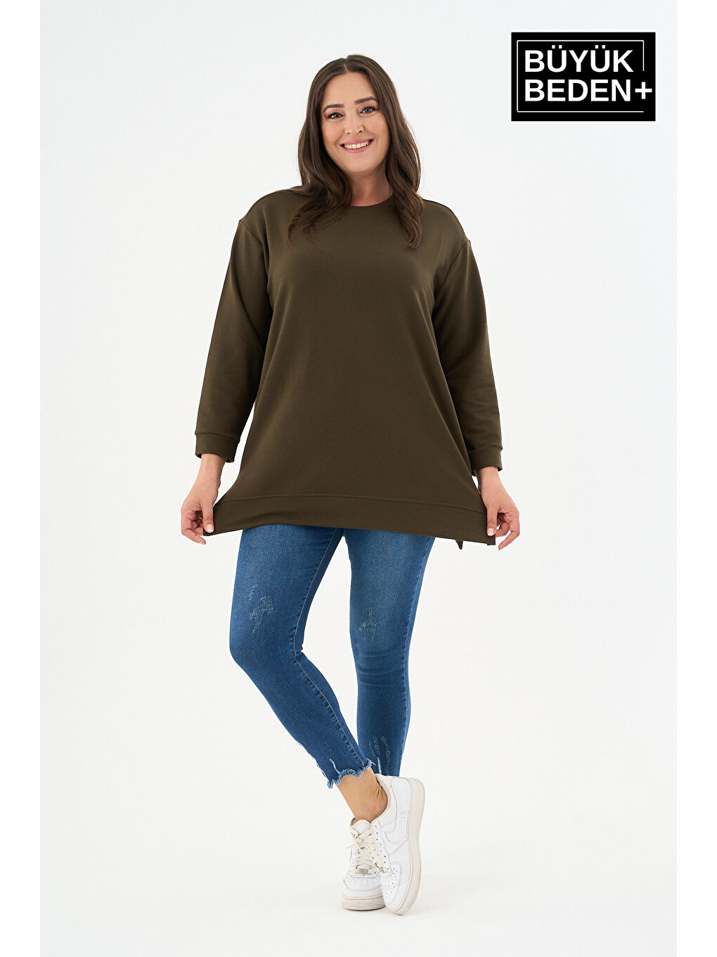 Haki Kadın Tunik Büyük Beden Sweatshırt SPR26BTK990-1