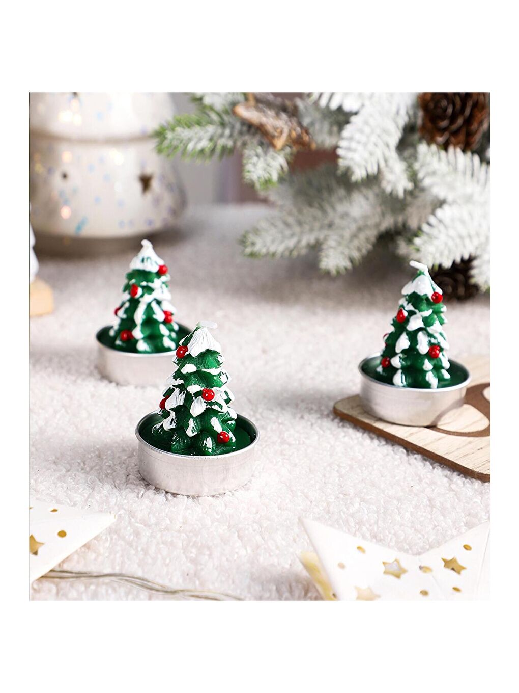 Yeşil 4'lü Yılbaşı Temalı Dekoratif Mum Seti-1