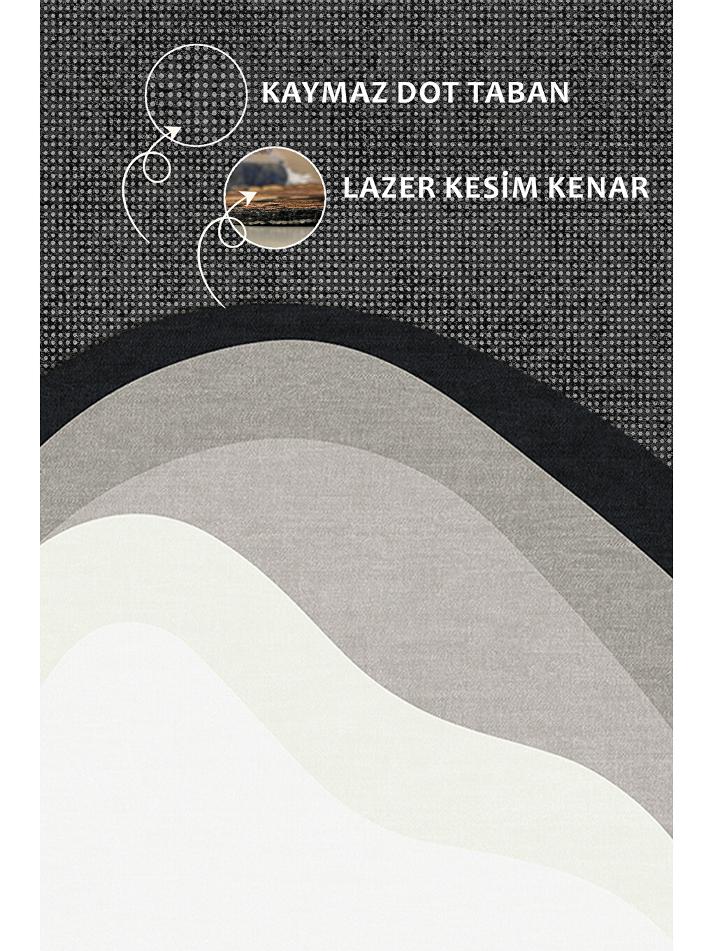 Gri Modern Dekoratif Halı – Makinada Yıkanabilir, Kaymaz Taban, İnce Lazer Kesim Halı-3