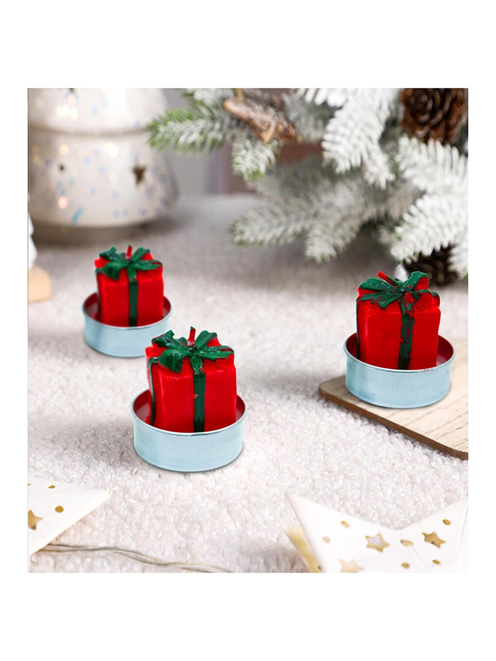 Kırmızı 4'lü Yılbaşı Temalı Dekoratif Mum Seti-1