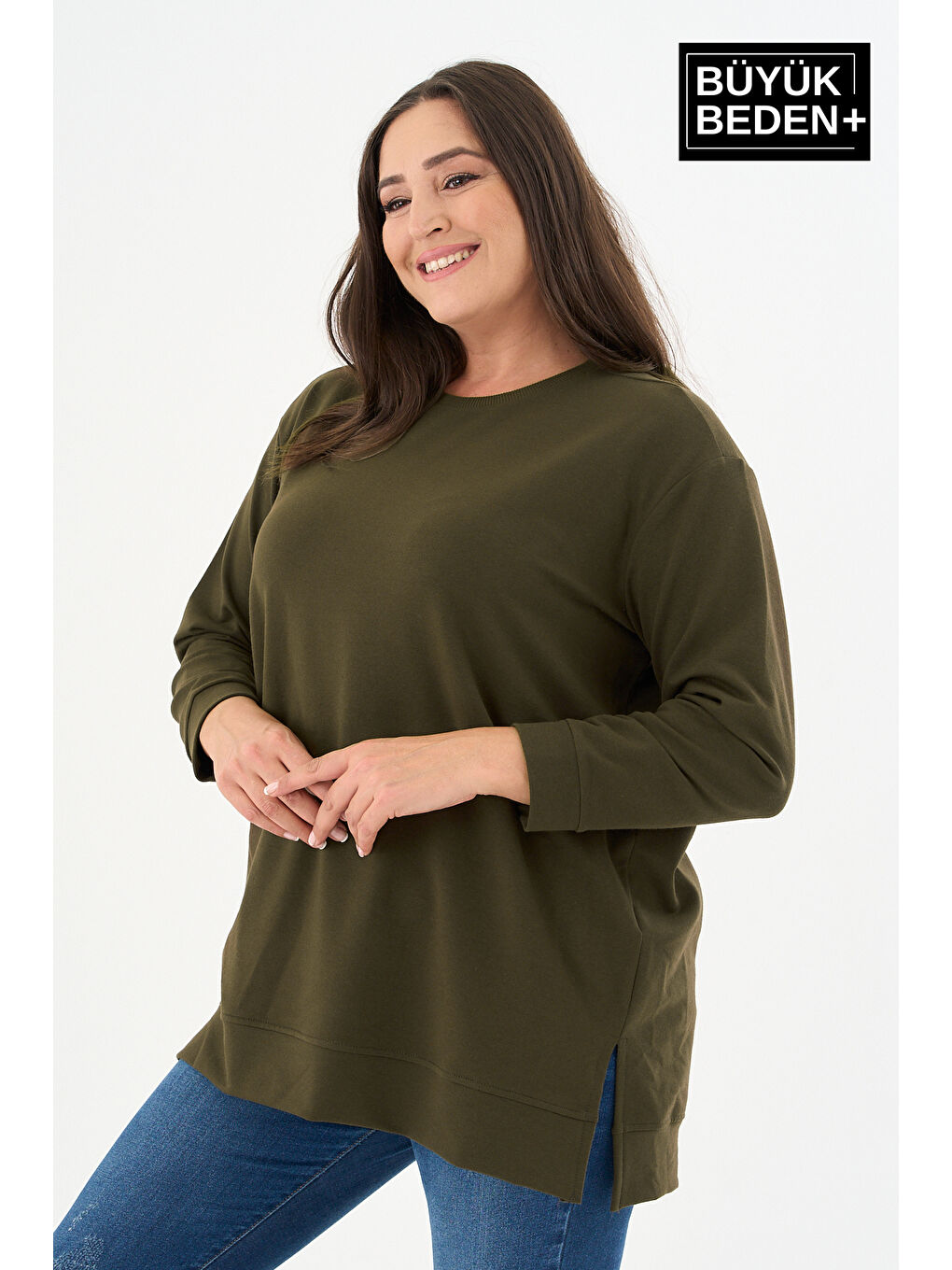 Haki Kadın Tunik Büyük Beden Sweatshırt SPR26BTK990-3