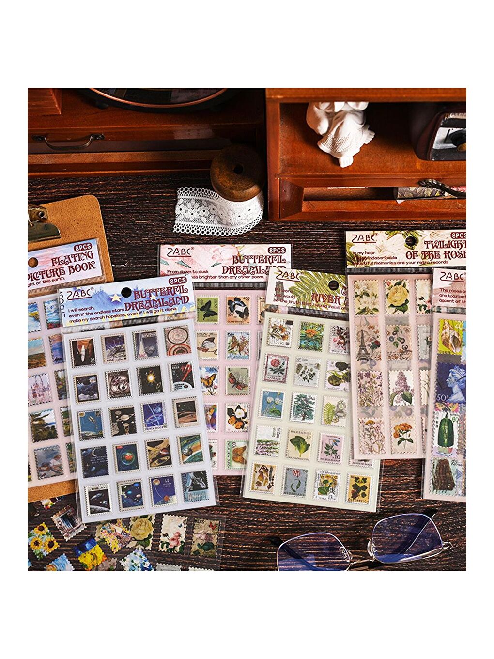 Pul Temalı 8 Sayfa Vintage Sticker – Dekoratif Ve Scrapbook Uyumlu-1