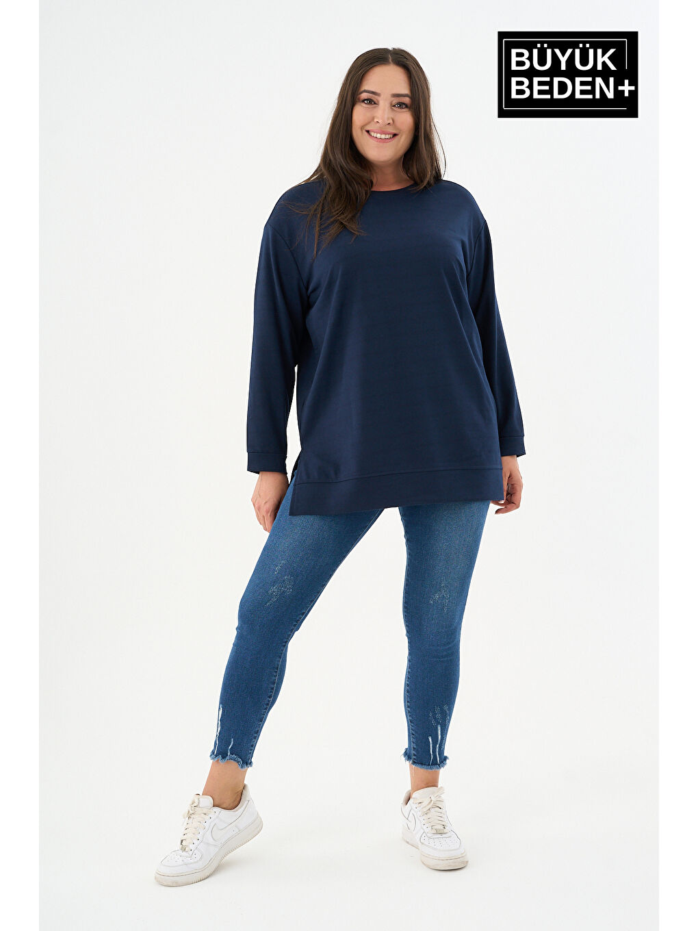 Lacivert Kadın Tunik Büyük Beden Sweatshırt SPR26BTK990-1