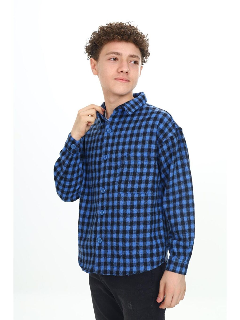 Mavi Erkek Çocuk Ekose Desenli Oduncu Gömlek P2000-1