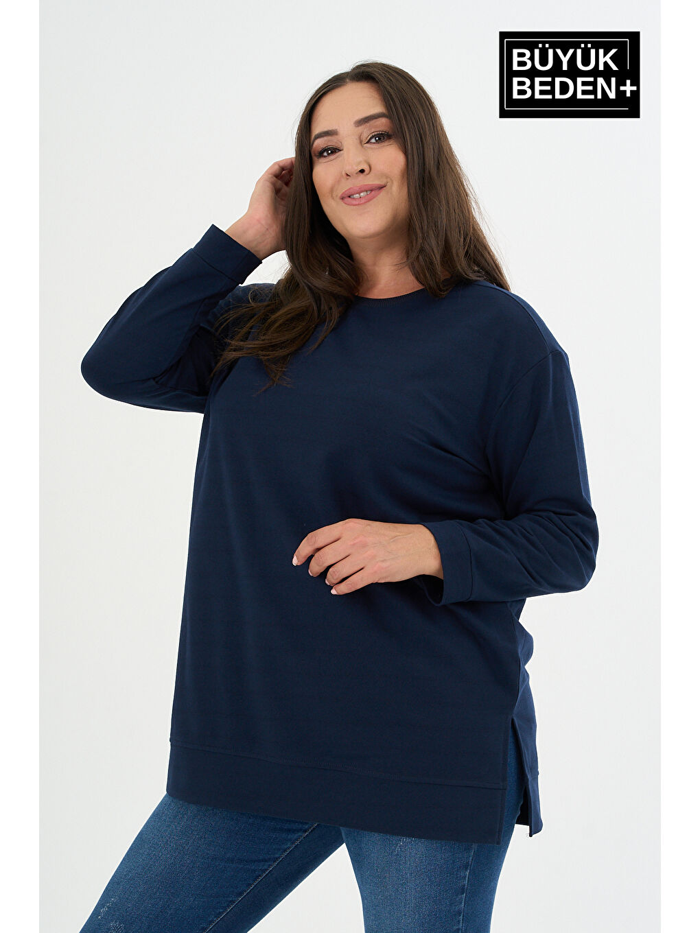 Lacivert Kadın Tunik Büyük Beden Sweatshırt SPR26BTK990