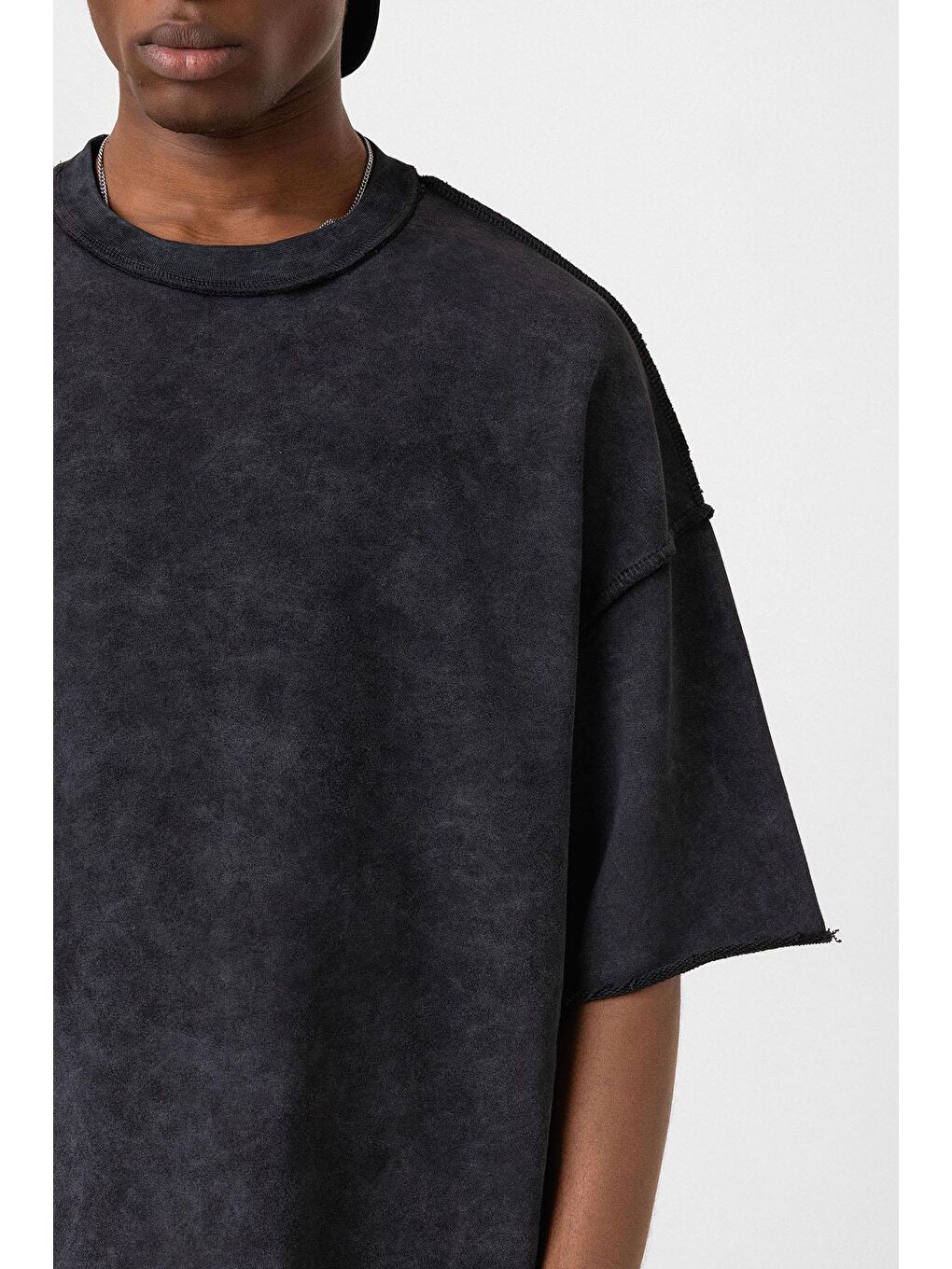 Yıkamalı Oversize Tişört Siyah-4