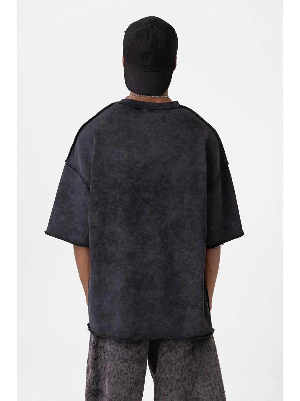 Yıkamalı Oversize Tişört Siyah-5