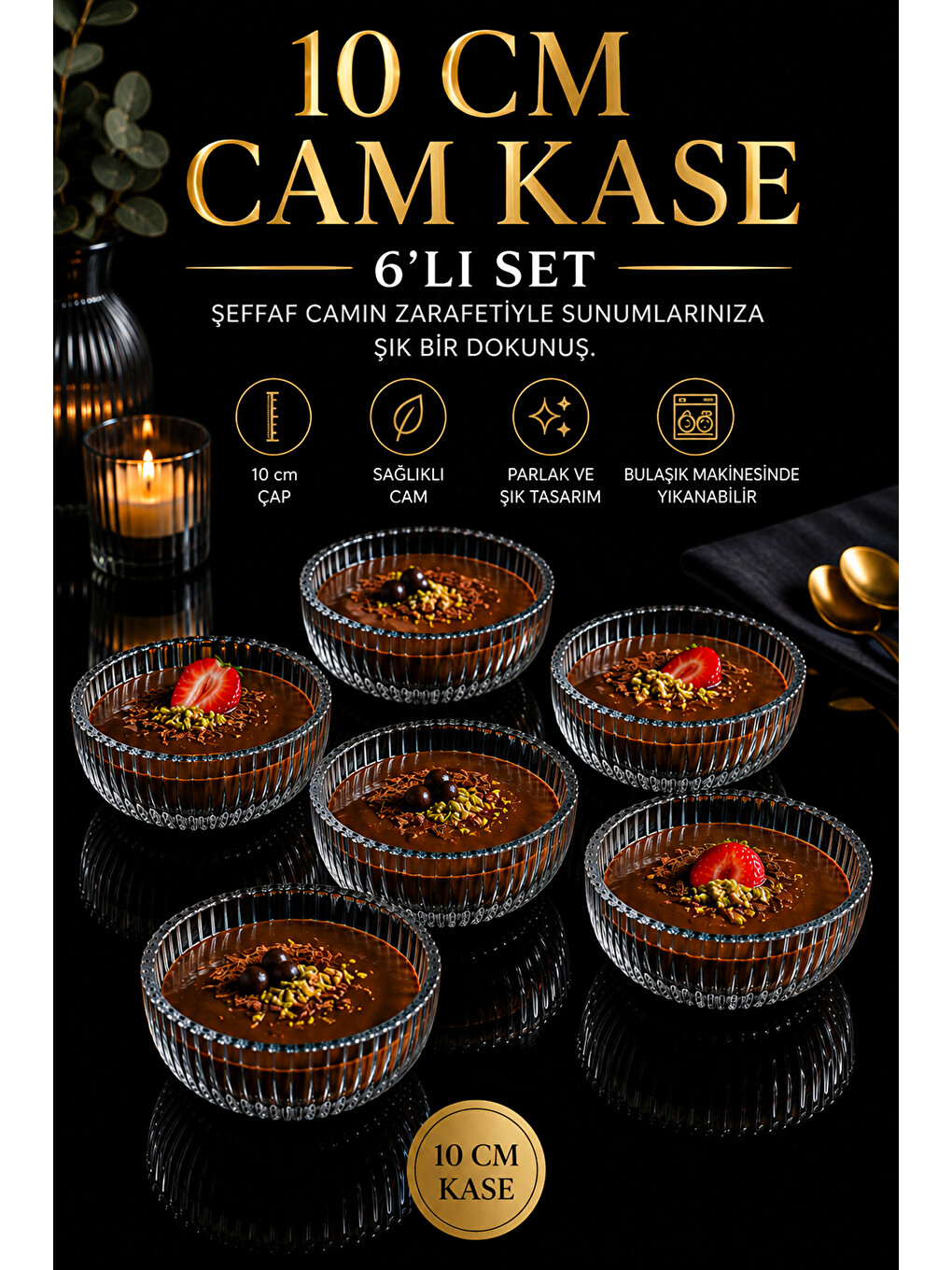 Renksiz 13877-2 Vanes 6lı Floren Cam Sunum Kasesi 10 Cm – Çerezlik, Puding Ve Kahvaltılık Kase Seti-2