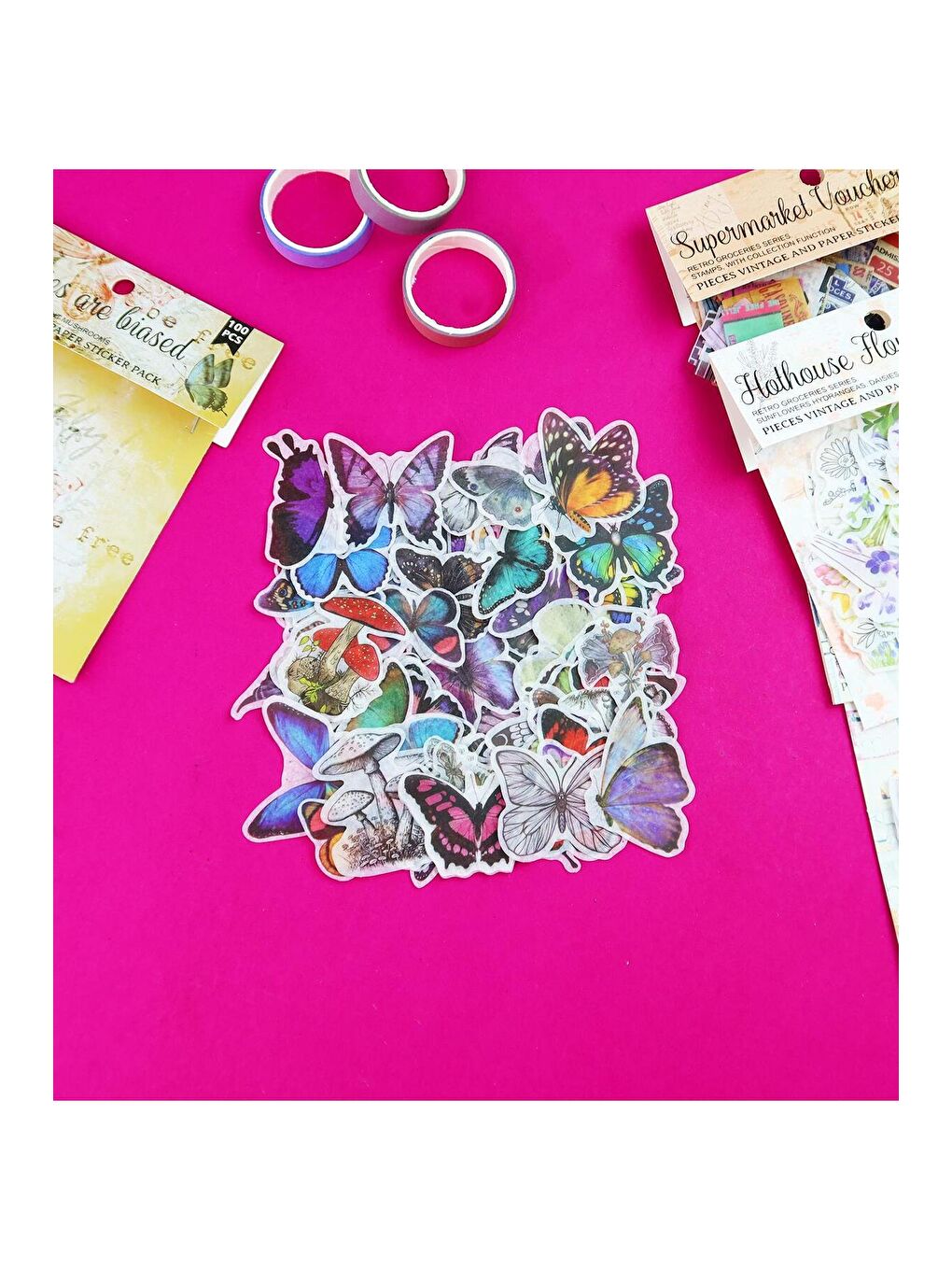 Scrapbook Uyumlu 100'lü Retro Sticker Paketi – Vintage Tarz Bm-1777-3