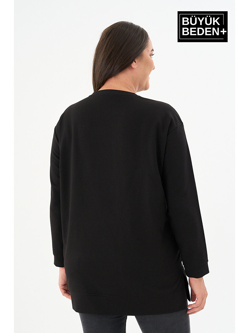 Siyah Kadın Tunik Büyük Beden Sweatshırt SPR26BTK990-3