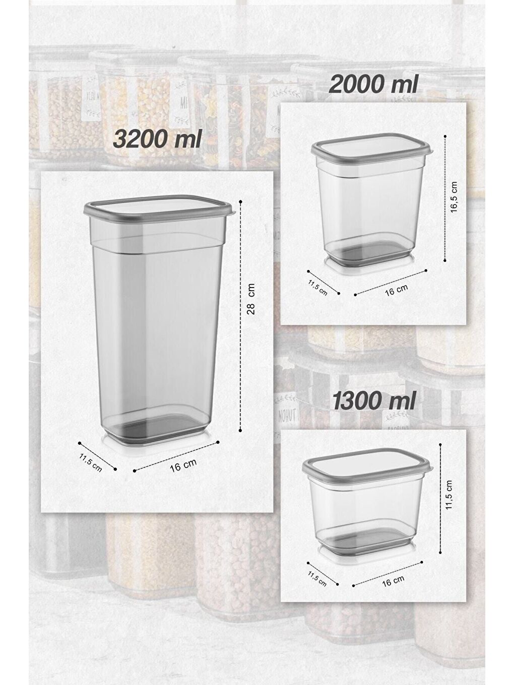 Antrasit 12'li Dikdörtgen Erzak Saklama Kabı-3