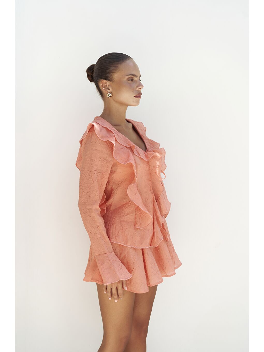 Kahverengi Aliza Kiremit Gömlek Şort Takım-2