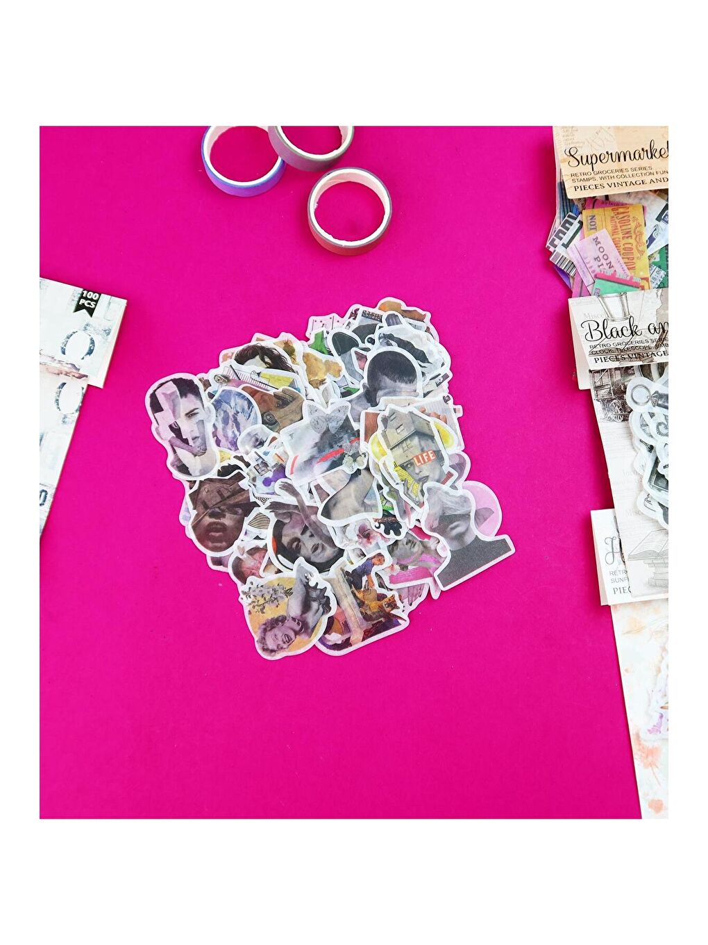 Scrapbook Uyumlu 100'lü Retro Sticker Paketi – Vintage Tarz Bm-1777-4