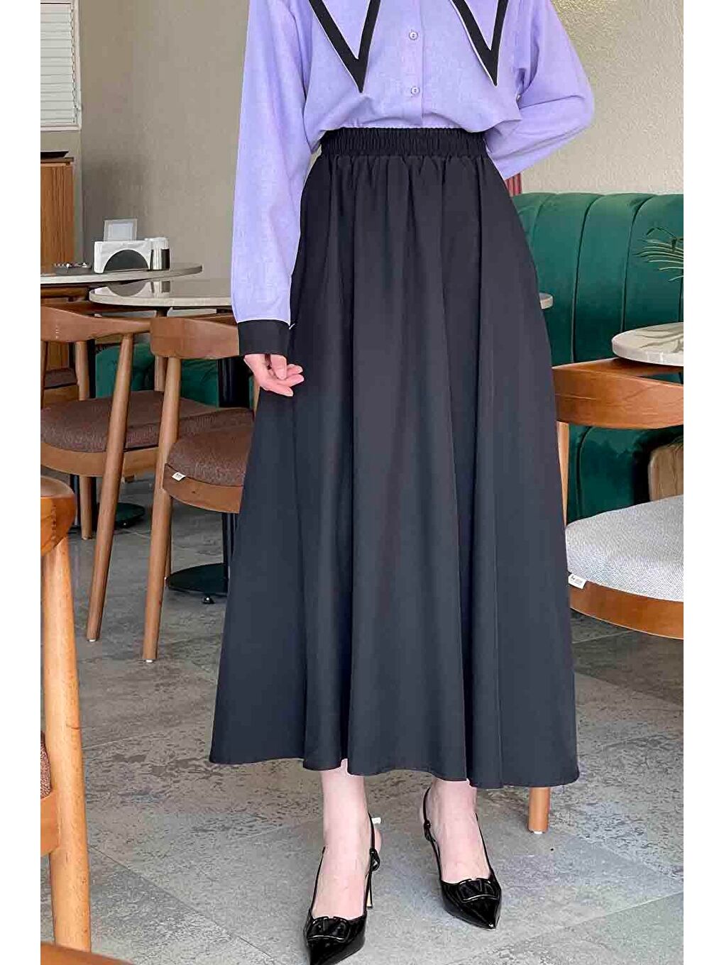 Cep Detaylı  Kloş Etek Siyah