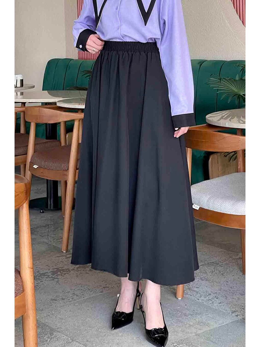 Cep Detaylı  Kloş Etek Siyah-1