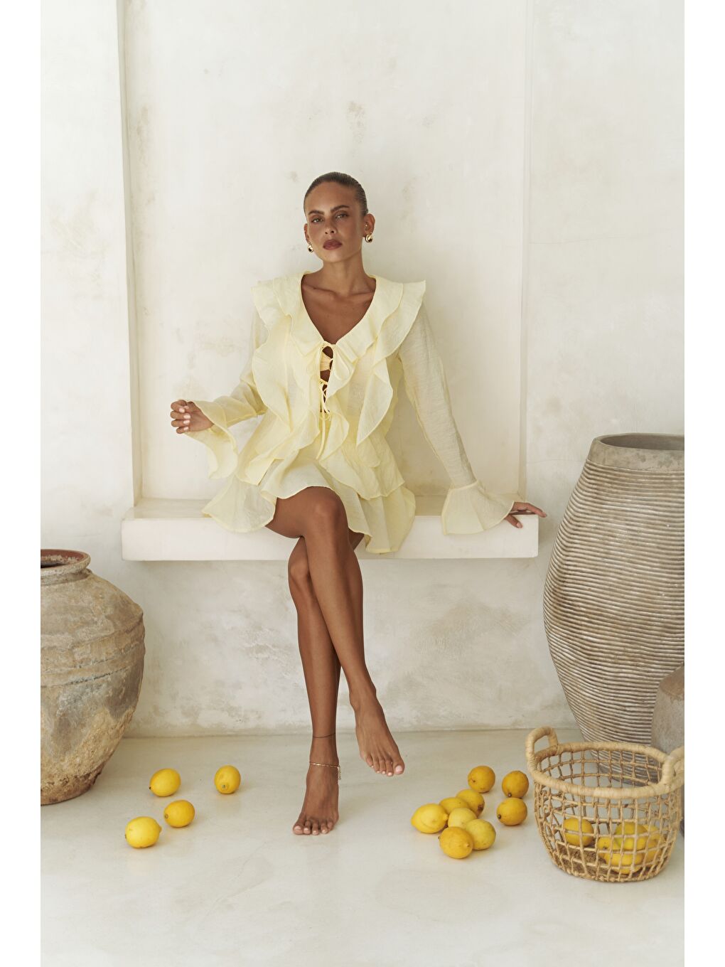 Aliza Sarı Gömlek Şort Takım