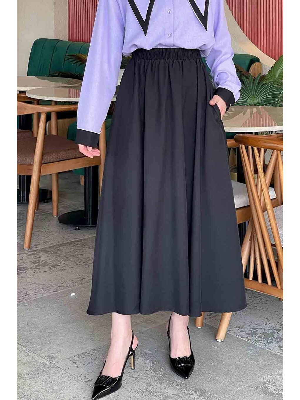 Cep Detaylı  Kloş Etek Siyah-2