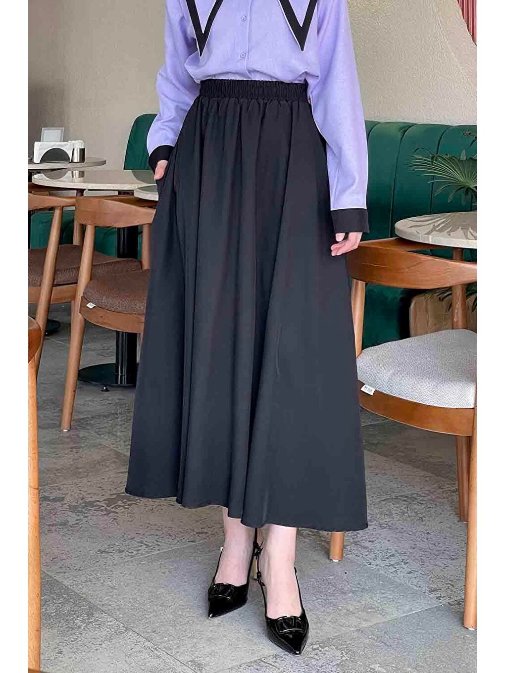 Cep Detaylı  Kloş Etek Siyah-3