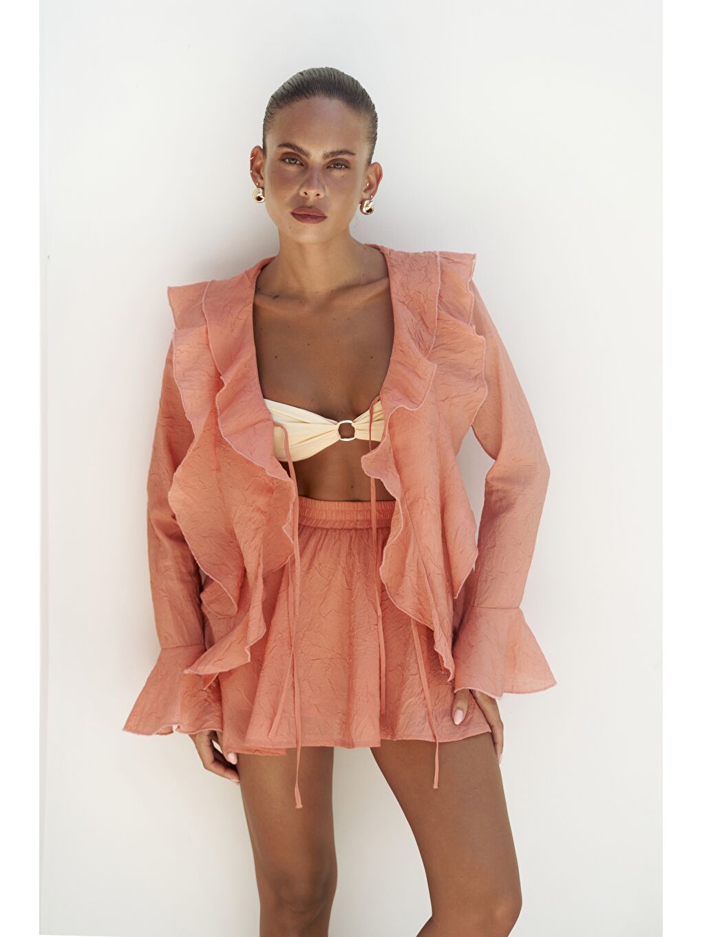 Kahverengi Aliza Kiremit Gömlek Şort Takım-4