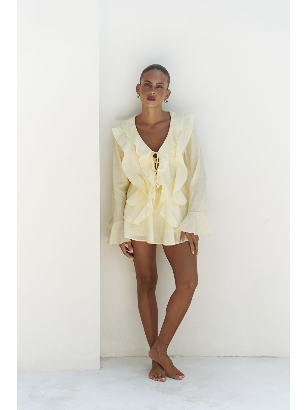 Aliza Sarı Gömlek Şort Takım-1