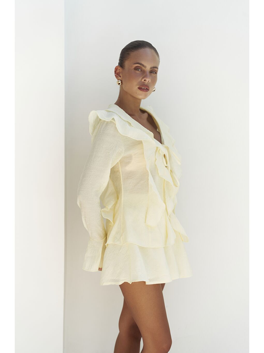 Aliza Sarı Gömlek Şort Takım-2