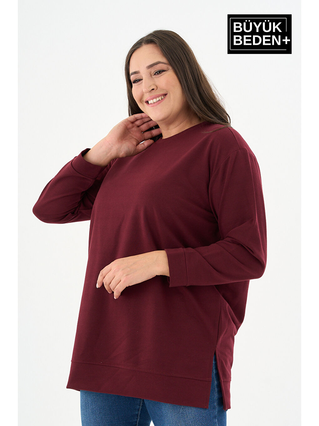 Bordo Kadın Tunik Büyük Beden Sweatshırt SPR26BTK990-2