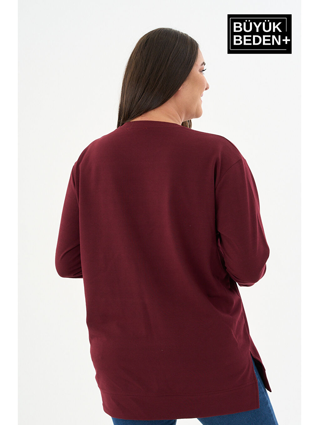 Bordo Kadın Tunik Büyük Beden Sweatshırt SPR26BTK990-3