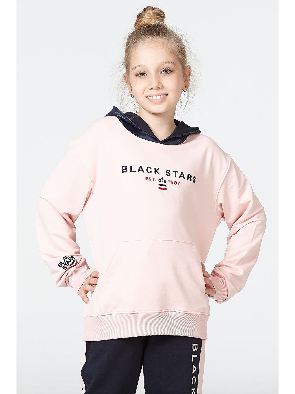 BLACK ONE Pembe Kapüşonlu Uzun Kollu Kız Çocuk Eşofman Takımı - 6