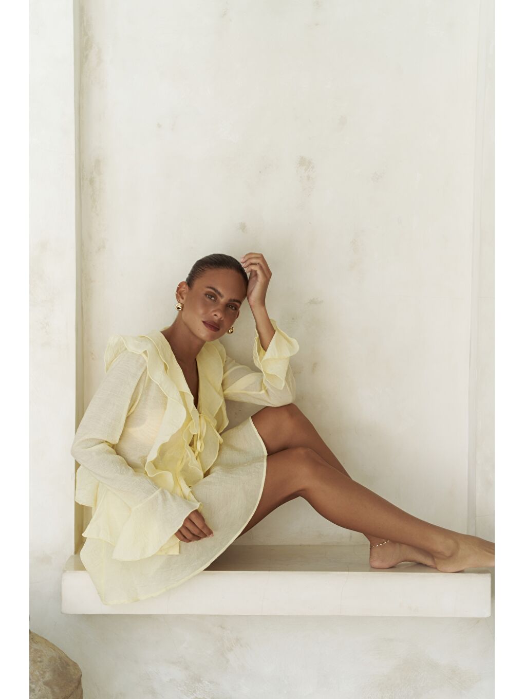 Aliza Sarı Gömlek Şort Takım-4