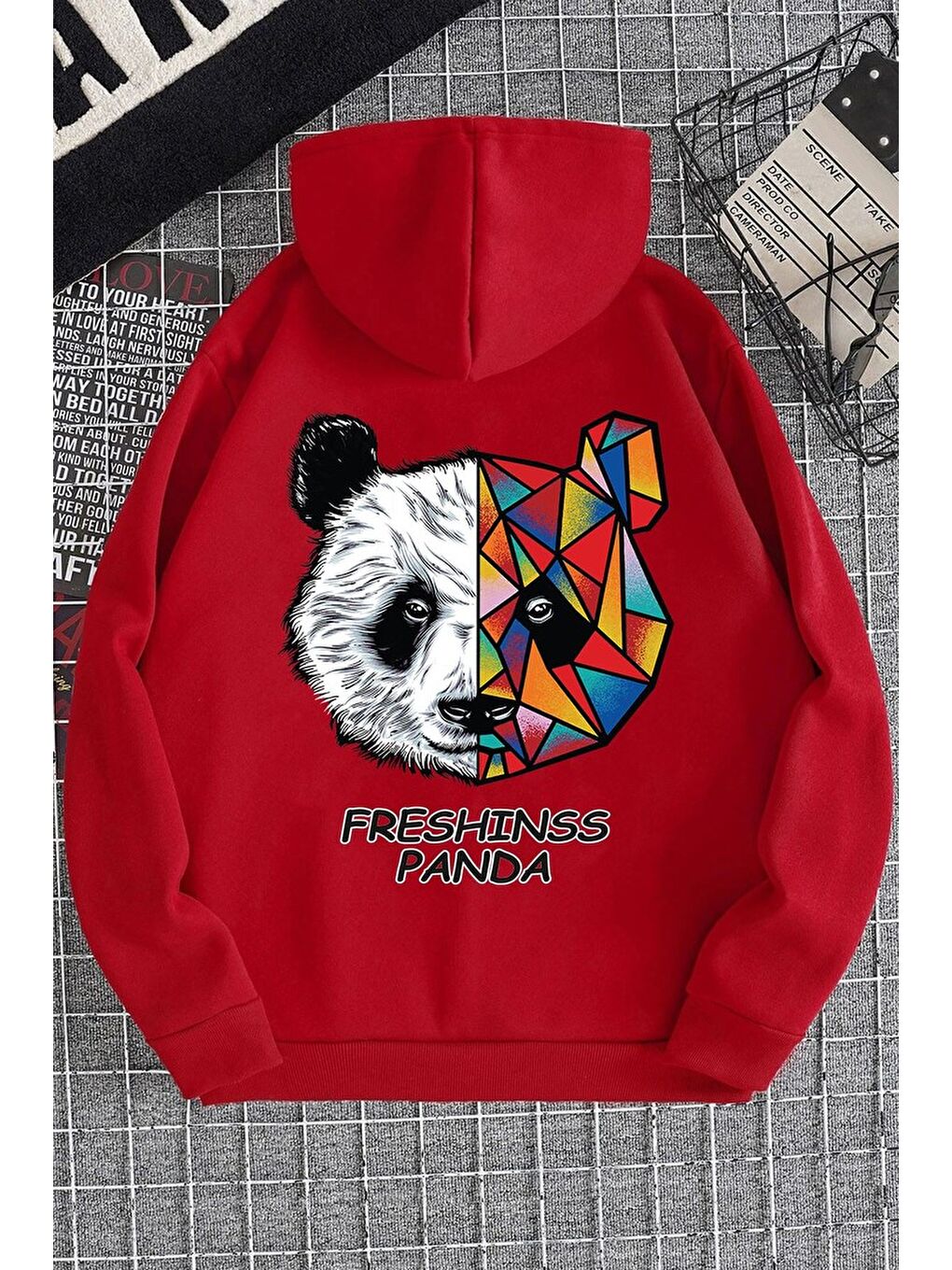 uyguntarz Kırmızı Unisex Panda Sırt Baskılı Sweatshirt