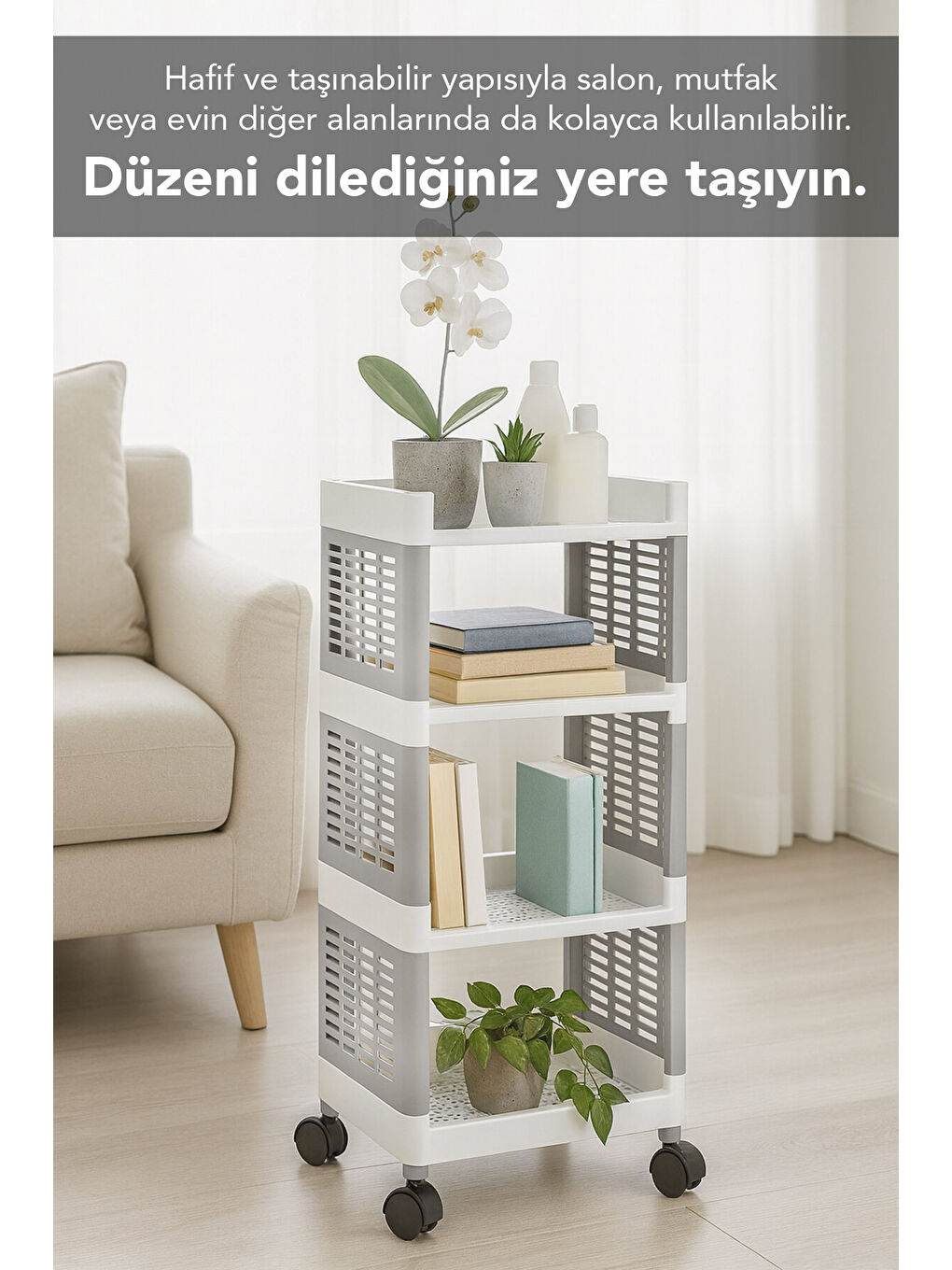 Beyaz 4 Katlı Tekerlekli Çok Amaçlı Mutfak Rafı-2