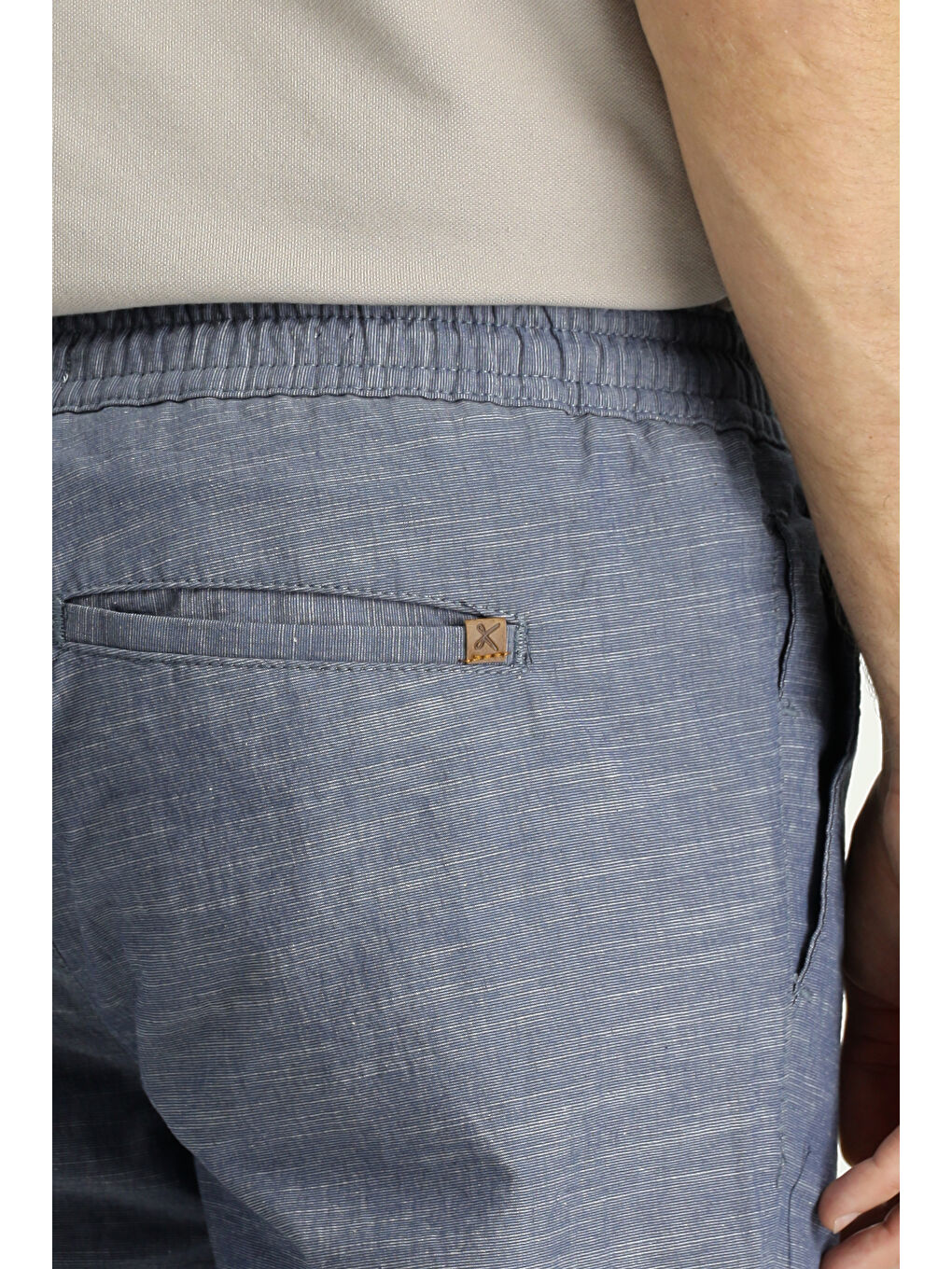 Mavi Slim Fit Dar Kesim Beli Lastikli İpli Desenli Elastanlı Pantolon-4