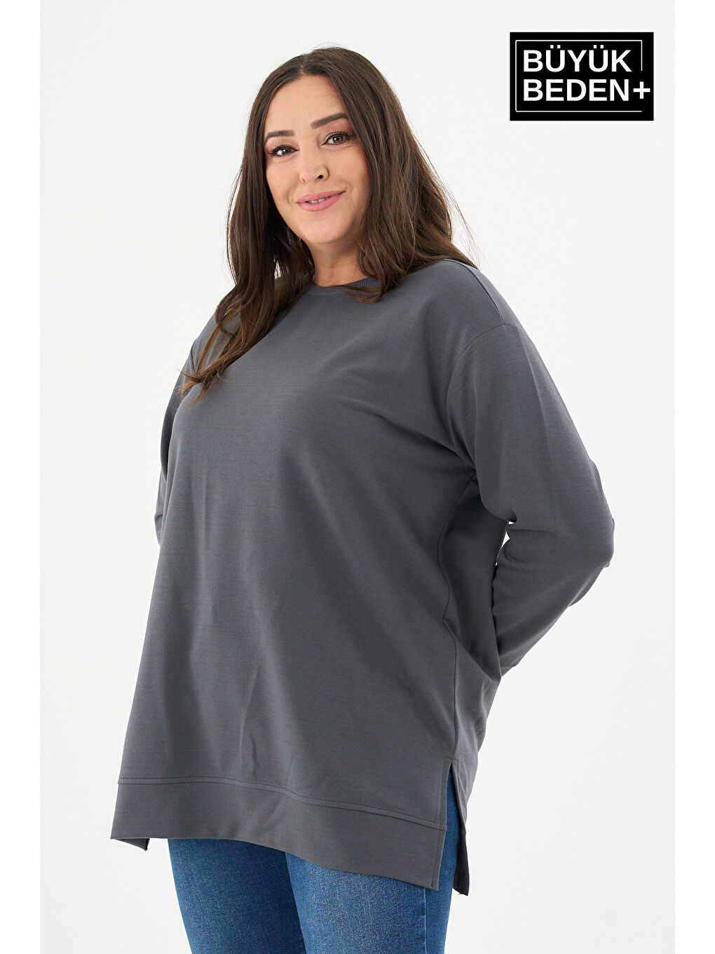 Gri Kadın Tunik Büyük Beden Sweatshırt SPR26BTK990-1