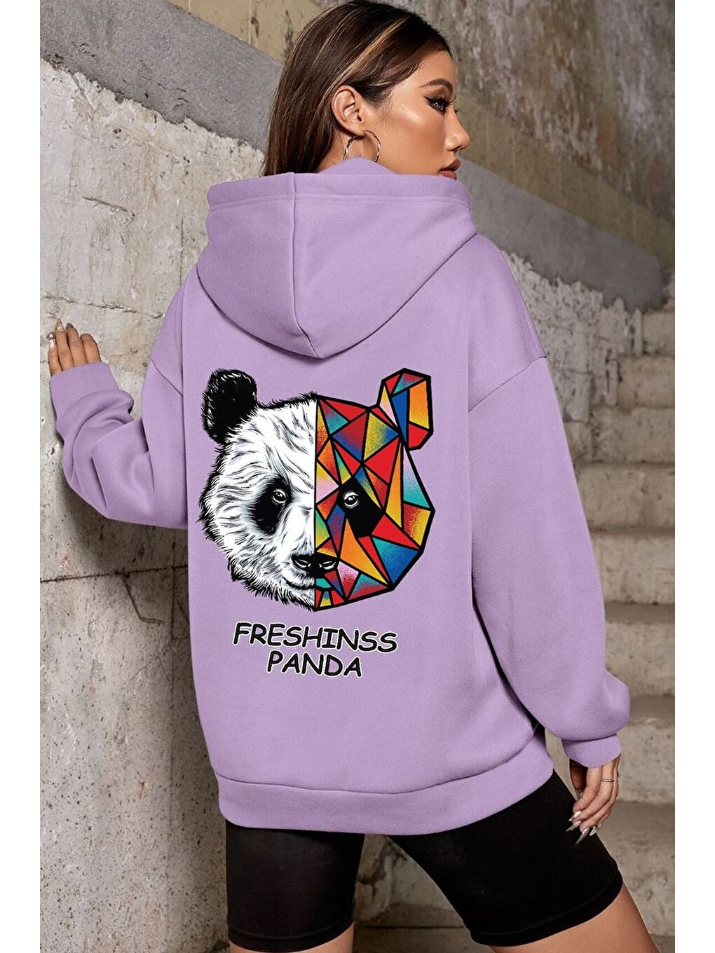 uyguntarz Lila Unisex Panda Sırt Baskılı Sweatshirt