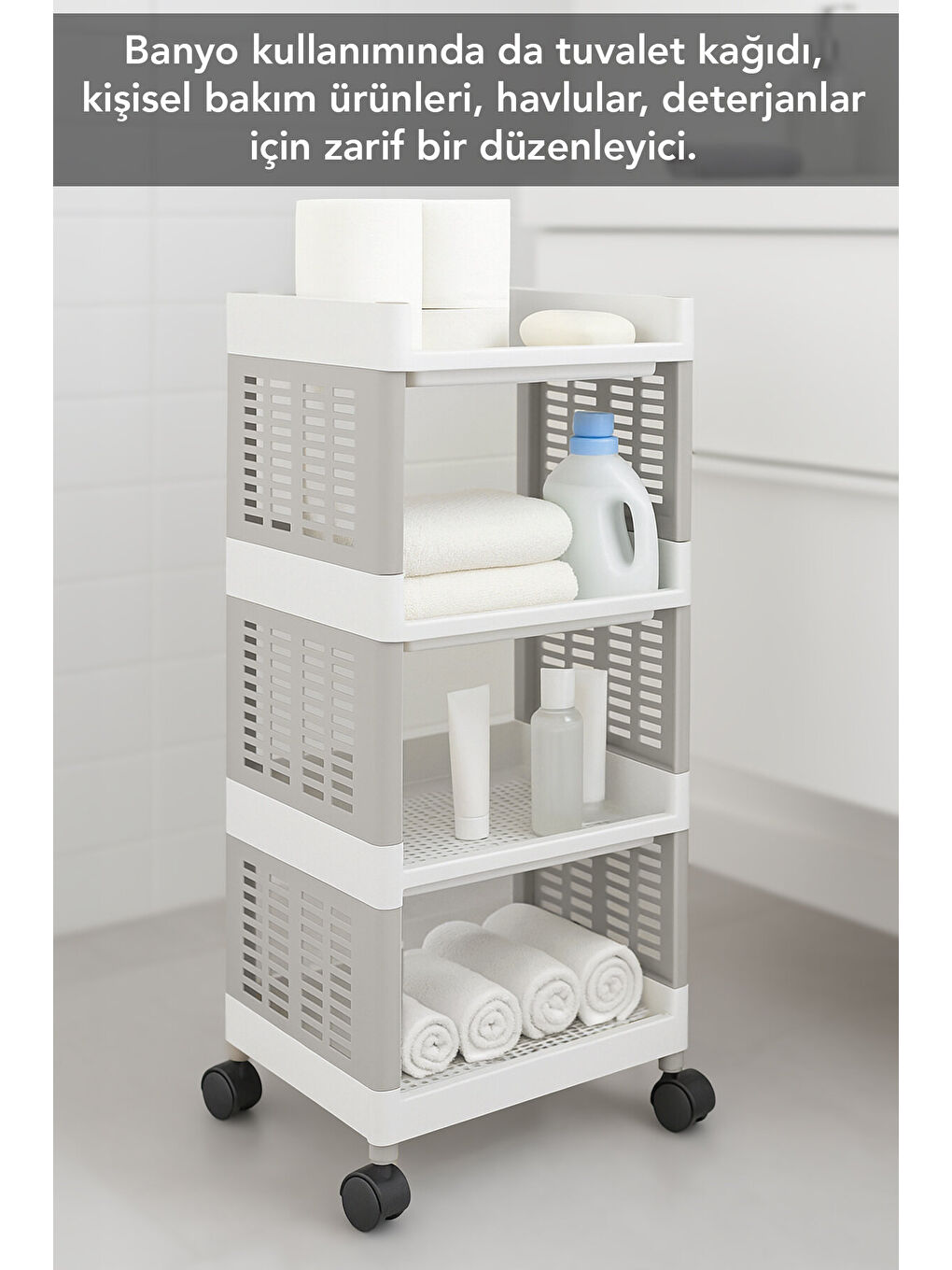 Beyaz 4 Katlı Tekerlekli Çok Amaçlı Mutfak Rafı-3