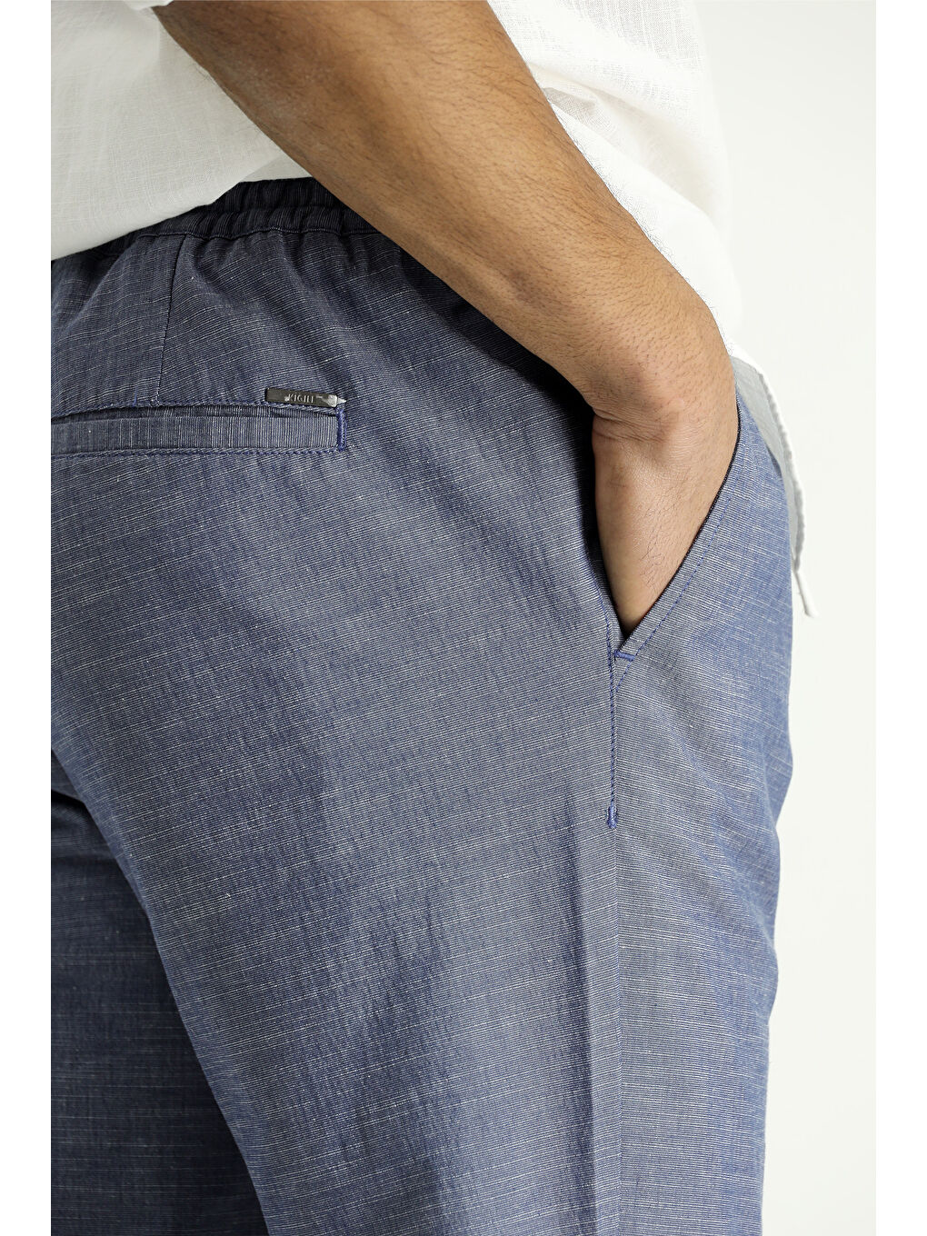 Mavi Slim Fit Dar Kesim Beli Lastikli İpli Desenli Elastanlı Pantolon-5