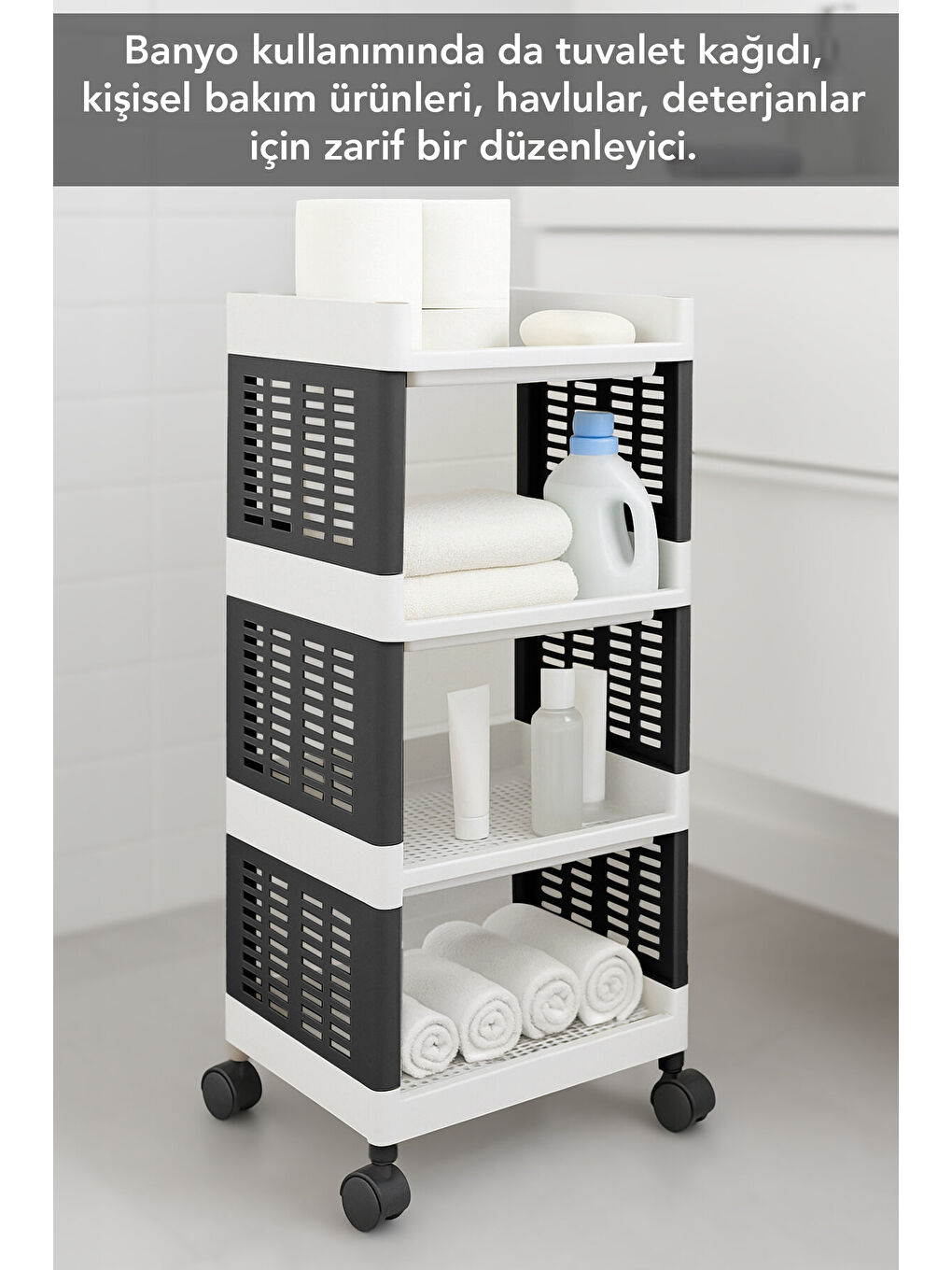 Beyaz 4 Katlı Tekerlekli Çok Amaçlı Mutfak Rafı-3