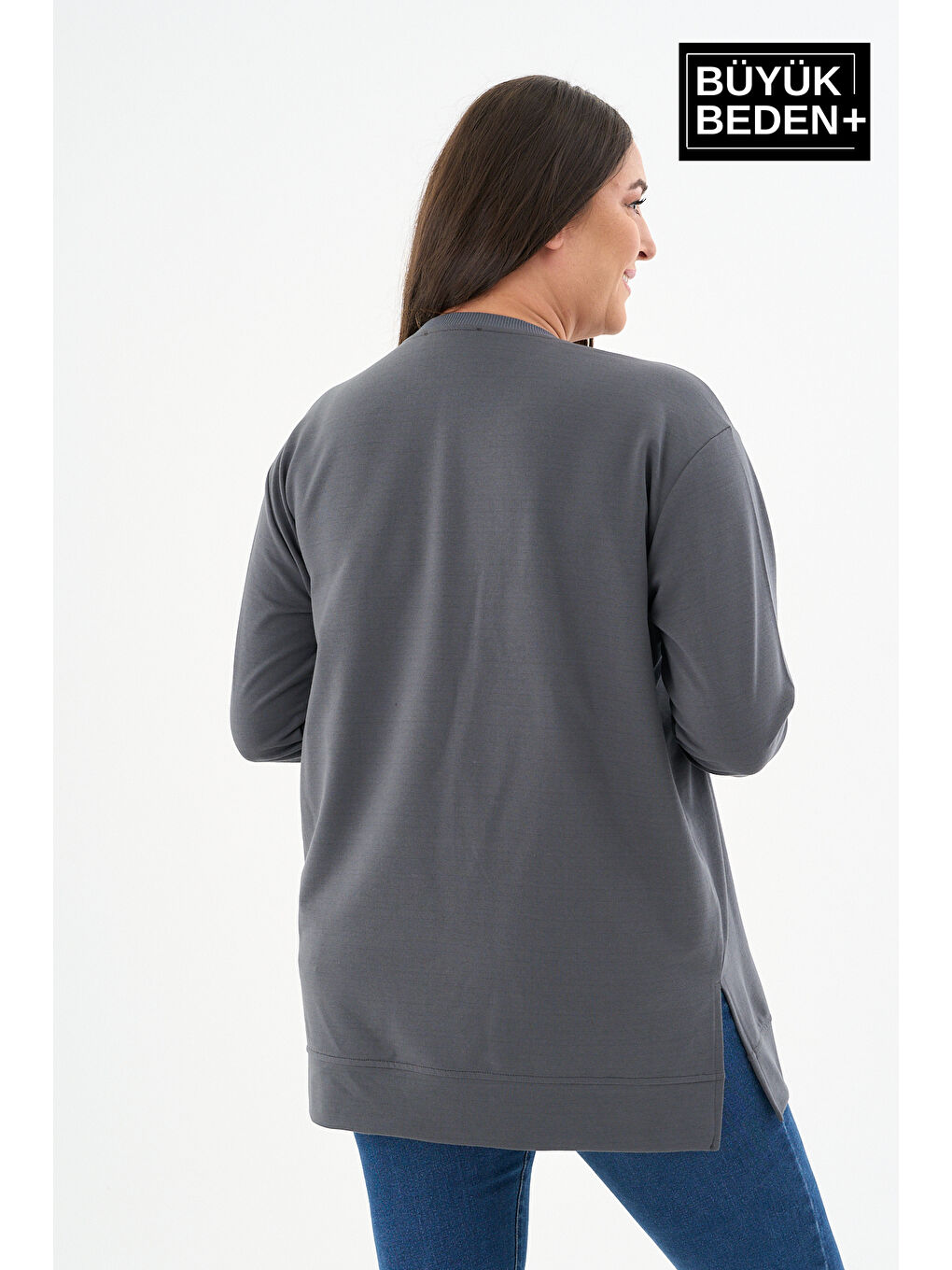 Gri Kadın Tunik Büyük Beden Sweatshırt SPR26BTK990-3