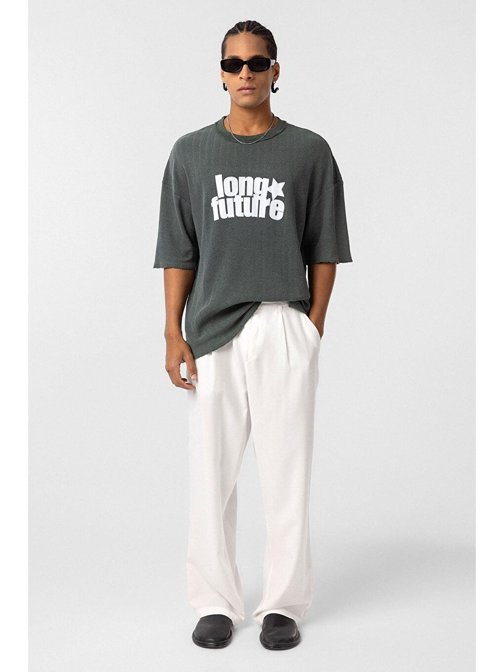 Yıkamalı Oversize Triko Tişört Yeşil