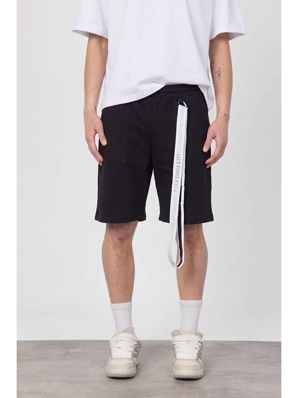 Erkek Blank Siyah Şort-4