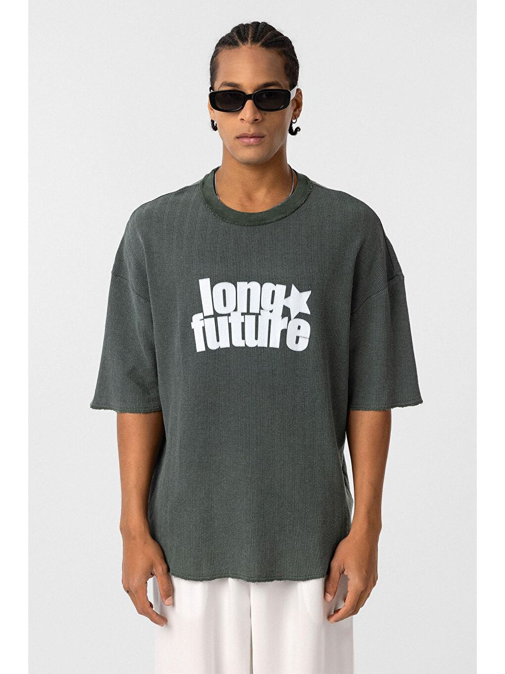 Yıkamalı Oversize Triko Tişört Yeşil-2