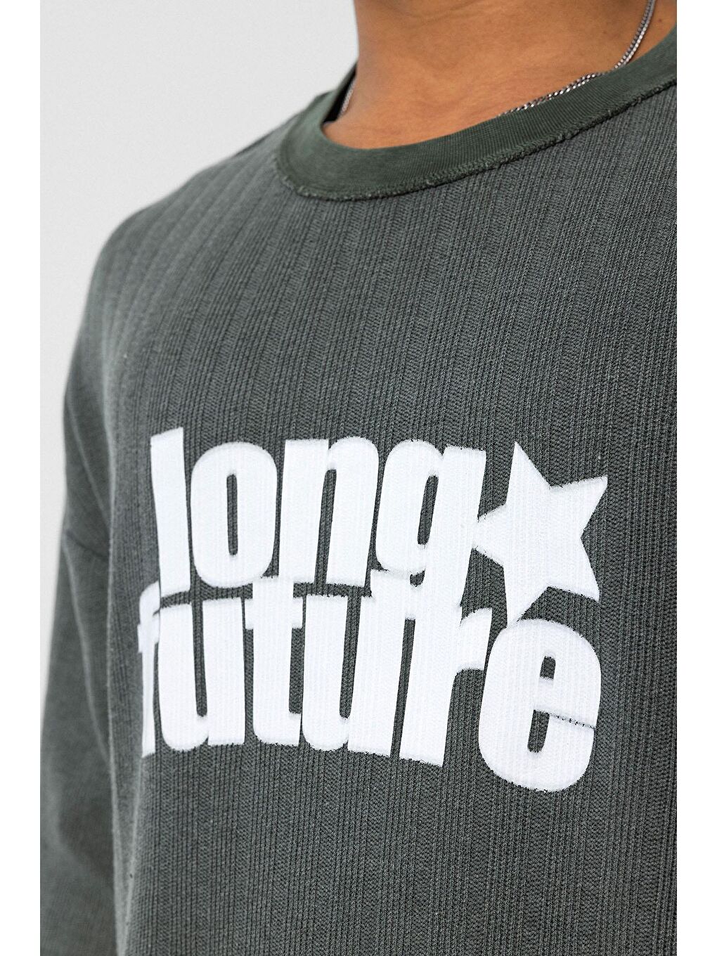 Yıkamalı Oversize Triko Tişört Yeşil-4