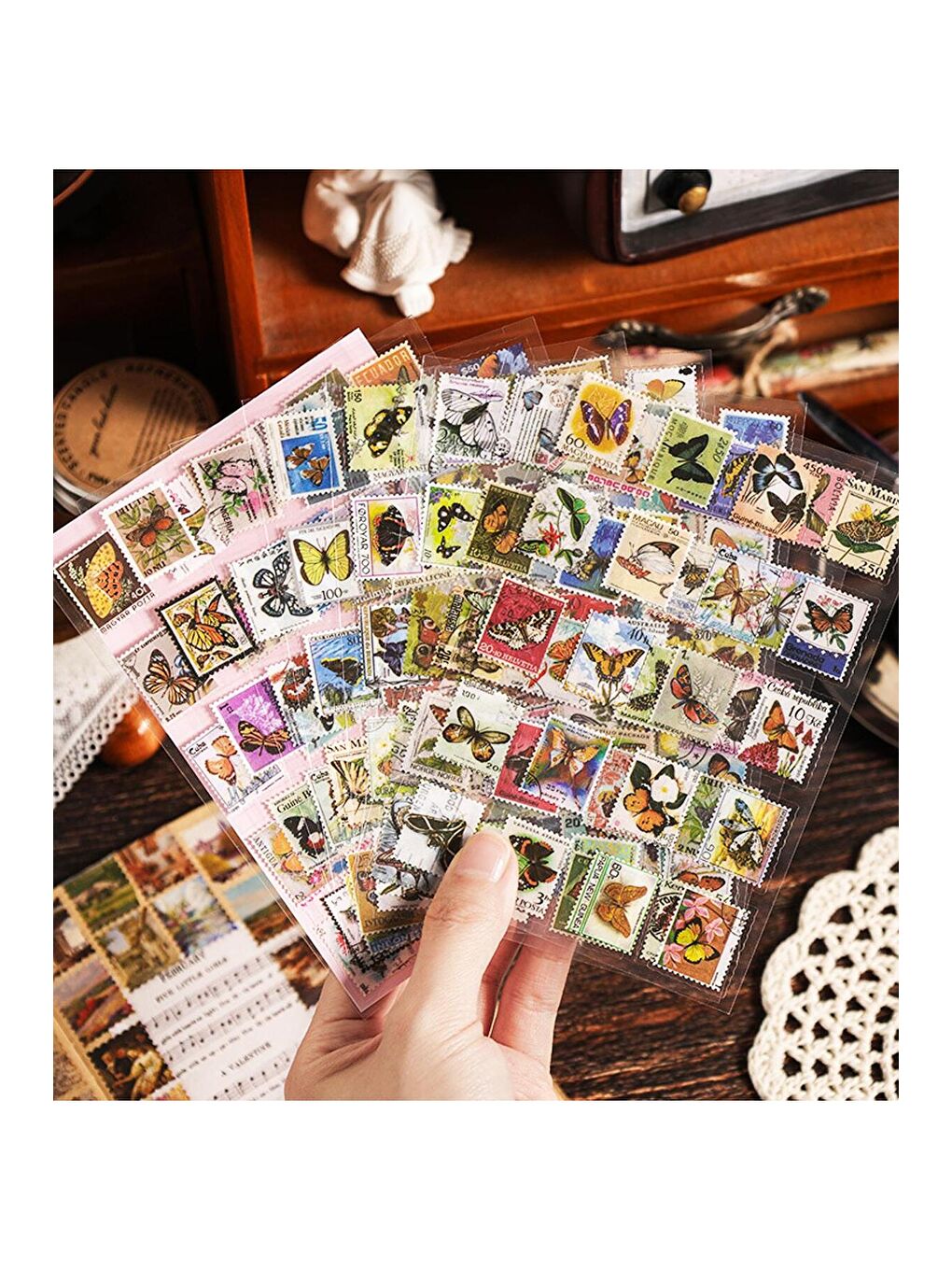 Pul Temalı 8 Sayfa Vintage Sticker – Dekoratif Ve Scrapbook Uyumlu-5