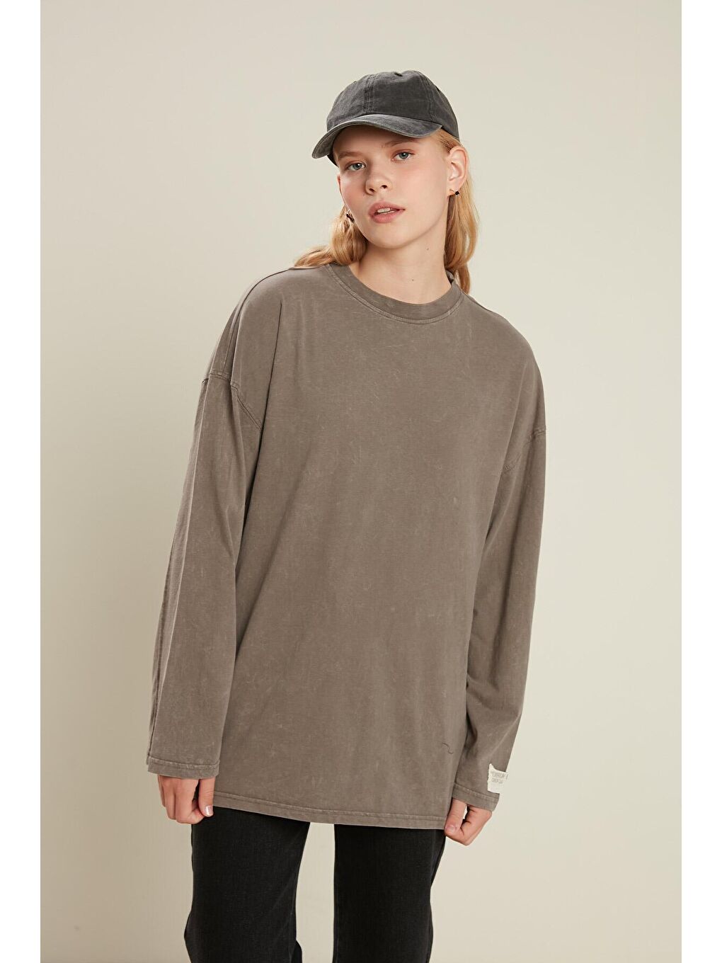 Soluk Efektli Oversize Sweatshırt Gri