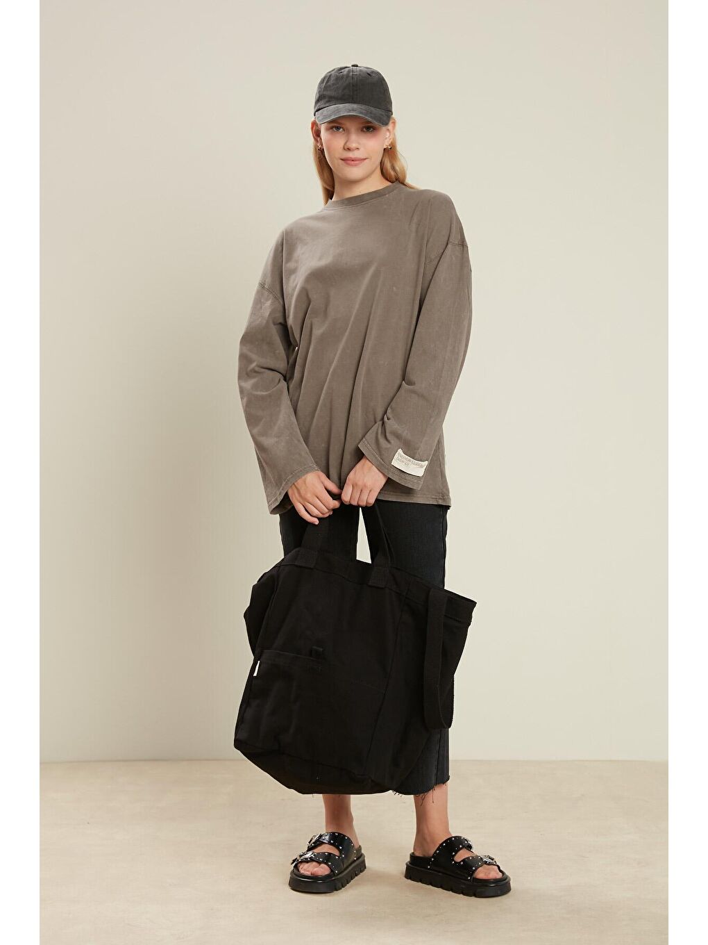 Soluk Efektli Oversize Sweatshırt Gri-1