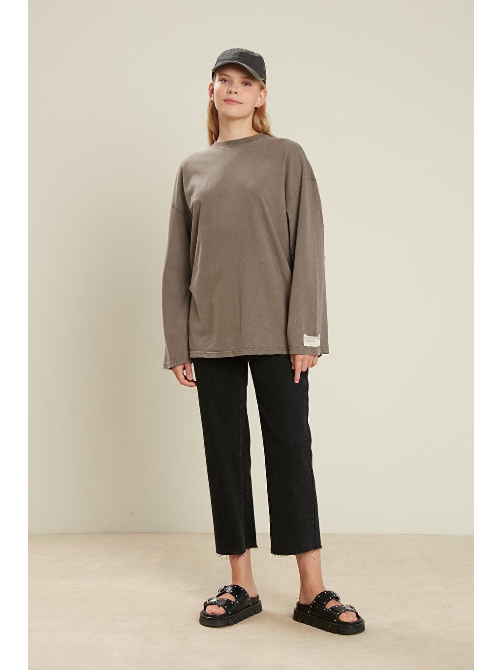 Soluk Efektli Oversize Sweatshırt Gri-2