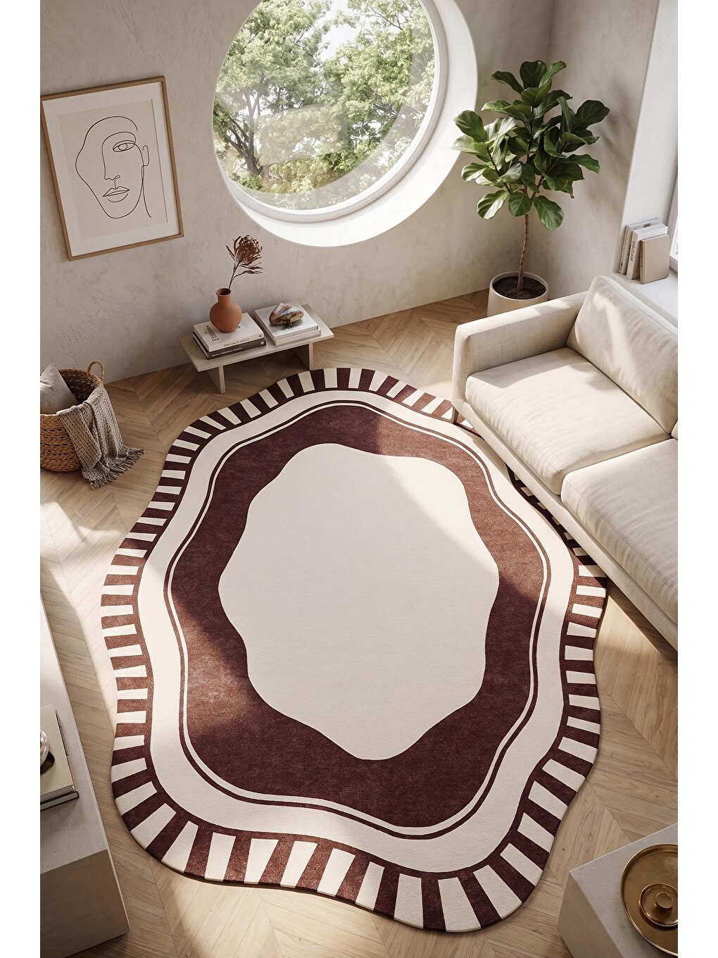 Bordo Modern Dekoratif Halı – Makinada Yıkanabilir, Kaymaz Taban, İnce Lazer Kesim Halı-1