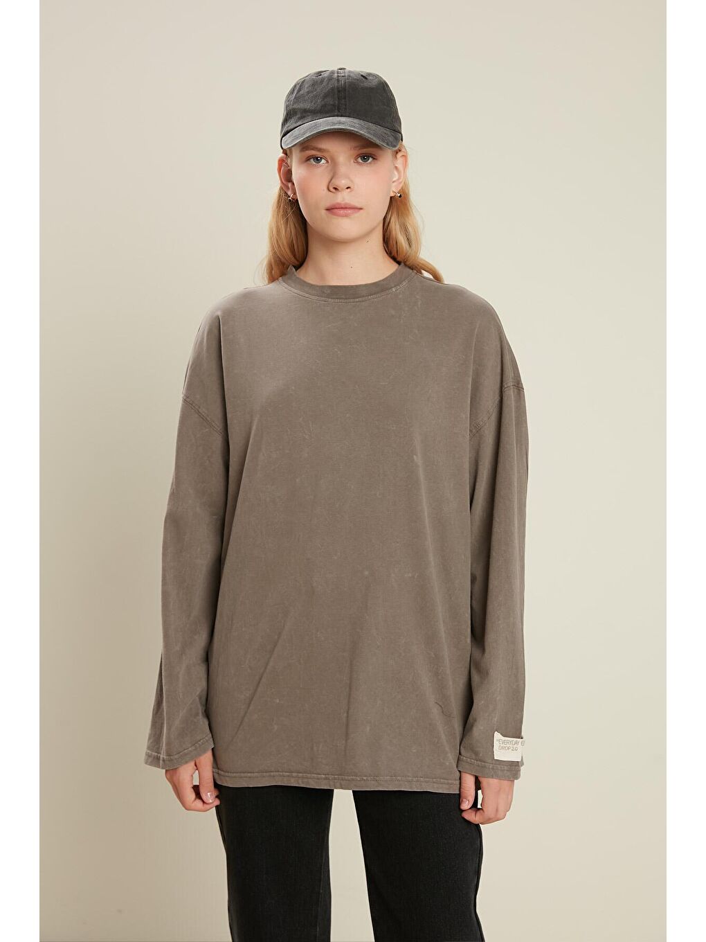 Soluk Efektli Oversize Sweatshırt Gri-4