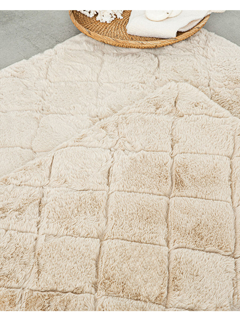 Soft Touch Rabbit Pelüş Banyo Paspası Seti Bej-1