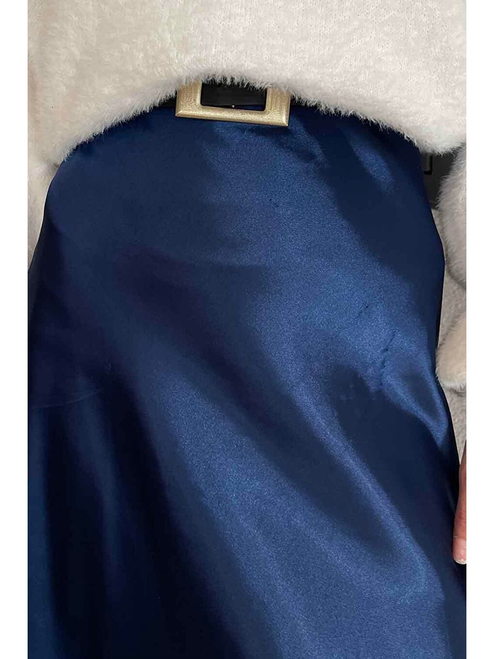 Düz Saten Çan Etek Saks Mavisi-3